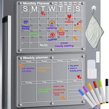 Magnetic Acrylic Clear Calendar for Fridge,2 Pack 12&quot;x16&quot; Monthly&amp;Weekly Planner - £10.78 GBP