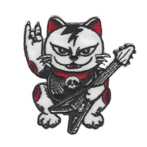 ROCK STAR LUCKY CAT IRON ON PATCH 2.5&quot; Maneki Neko Guitar Embroidered Ap... - $4.95