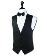 Black Luxury Viscose 4-Button Tuxedo Vest and Pre Tied Bow Tie - £107.91 GBP