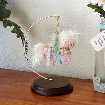 Fancy Pink Carousel Horse with Wood Display Hanger, Shabby Chic Horse Figurine - £31.17 GBP