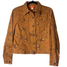 Hearts Of Palm Embellished Button-Up Jacket Size 10 Brown &amp; Gold 98% Cot... - £10.78 GBP