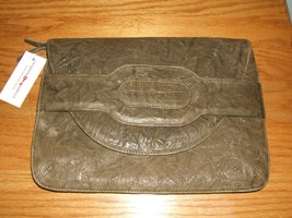 CATHERINE RAPETTI Olive Leather Textured Slip Closure Clutch Purse (New ... - $143.50