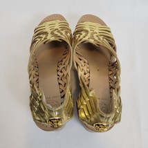 Tory Burch Metallic Gold Leather Strappy Killian Cork Wedge Sandals Size... - £43.05 GBP