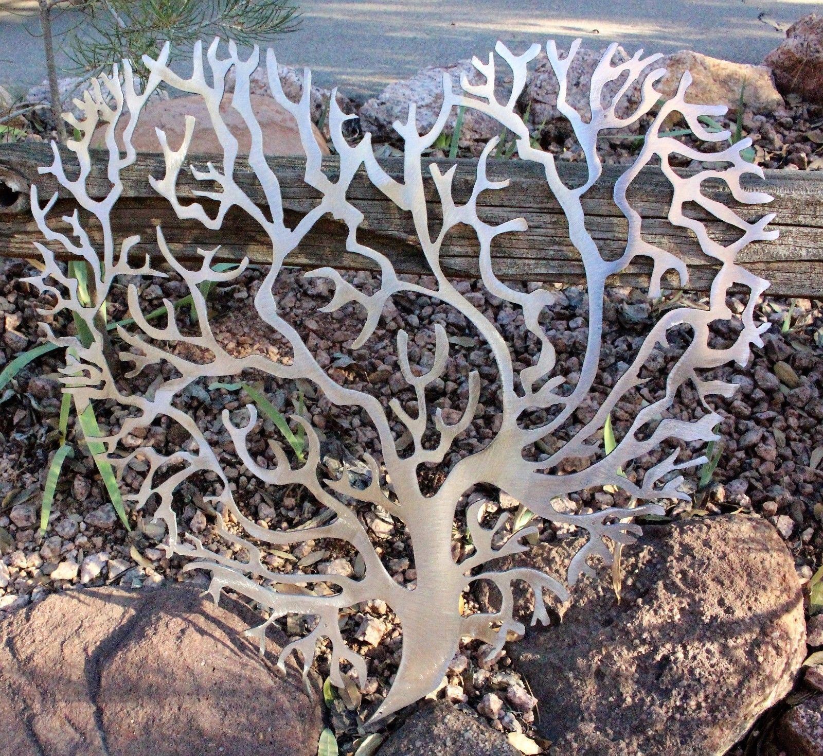 Living Tree Coral Branch Heart Metal Wall Art Decor Polished Steel 20" Item image 4