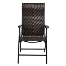 Outdoor Folding Steel Frame Rattan Patio Chair with Armrest in Brown - $219.05 CAD
