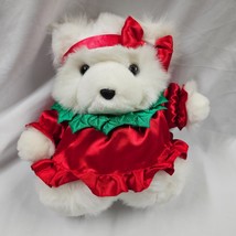 1994 Dayton Hudson Miss Xmas Santa Girl Bear White Green Red Bow Plush - £39.21 GBP