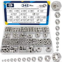 345-Piece SAE Hex Nut &amp; Locknut Assortment in 304 Stainless Steel - $627.98 MXN
