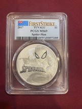 2017 Tuvalu Spider-Man FIRST STRIKE 1 Oz Silver Dollar-PCGS MS69 - $135.00