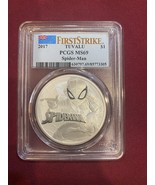 2017 Tuvalu Spider-Man FIRST STRIKE 1 Oz Silver Dollar-PCGS MS69 - $2,482.62 MXN
