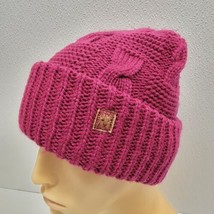 Aris Thick Cable Knit Burgundy Purple Acrylic Hat One Size Embroidered Lion? - £15.74 GBP
