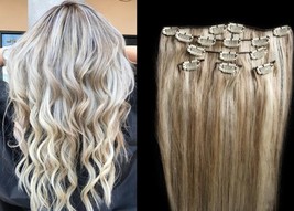 18&quot;,20&quot;,22&quot;,24&quot; 100% Remy Human Highlighted Hair Extensions 7Pcs Clip in #18/613 - £62.57 GBP+