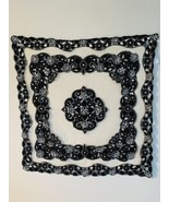 Black See Thru Cream Beaded Cutout Scalloped Edge SquareTablecloth 32”x32&quot; - $27.88