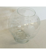 Vintage round clear etched flower pattern glass vase decorative collectible - $39.60