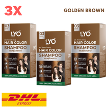 3X LYO Hair Color Shampoo #03 Golden Brown Dye Cover Gray White 100% Organic - £70.98 GBP