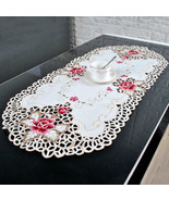 Vintage Embroidered Oval Table Cloth Floral Tablecloth White Lace Doilie... - $9.24