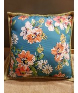 Floral Flower Pillow Jute Backside Tropical Paradise 17&quot; x 17&quot; Free Ship... - £22.31 GBP