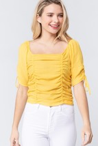Elbow Slv Smocked Ruched Woven Top - $11.00