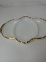 Vintage Fire King Oven Ware White Milk Glass Divided Relish Dish w/22k G... - $145.19 MXN