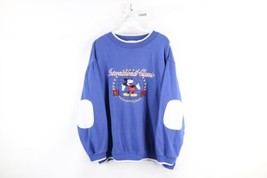 Vtg 90s Disney Women XL Distressed Spell Out Elbow Patch Mickey Mouse Sweatshirt - £38.62 GBP