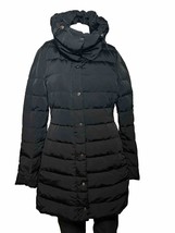 Zara Woman Medium Hooded Down Coat Black Full Zip/Snaps Pockets Collar - £33.43 GBP