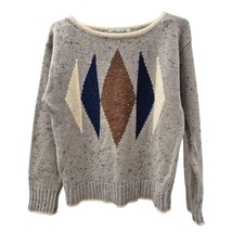 70s Retro VTG Society Tan Diamond Speckled Mens Sweater Sz M Wool Blend  - $39.20