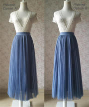 Dusty Blue Pleated Tulle Skirt Women Plus Size Tulle Pleated Skirt image 5