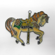 Carosel Horse Suncatcher Ornament Faux Stained Glass 5&quot; x 3.75&quot; Vtg Oran... - $9.99
