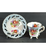 Very Fine CHINA TEA CUP RETICULATED SAUCER Dish FRUIT Lusterware Gold Tr... - $37.78 CAD