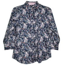 Chaps Womens Size S Blouse 3/4 Sleeve Button Front Collared Blue Floral - £11.12 GBP