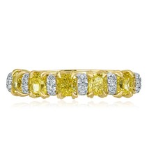 5 Stone 1.40CT Cushion Natural Fancy Yellow Diamond Wedding Band 18k yellow Gold - £2,033.85 GBP