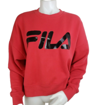 Fila Sweatshirt Womens XL Red Cropped Logo Spellout Long Sleeve Fleece Pullover - £12.31 GBP