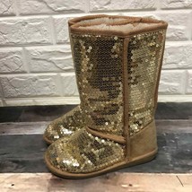 Fabkids gold sequin lined winter boots girls youth size 1 - $21.04
