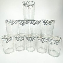 Antique Art Deco Silver Overlay Cut Tumbler Glasses set of 10 - $157.41