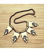 Crystal Mesh Metallic Pendant Bib Statement Necklace Ivory Tone Vintage - $20.91