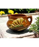 Roseville Pottery Freesia Ceramic Embossed Creamer Brown Tangerine Yello... - $37.28