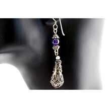 Vintage Sterling Silver Marcasite Amethyst Earrings - $62.62