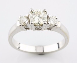 1.64 Carat Round Diamond 3-Stone 18k White Gold Engagement Ring Size 7 w/ Cert - £2,841.41 GBP