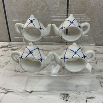 Ceramic Hand Painted White/Blue Teapot Napkin Rings Dinnerware - $19.79