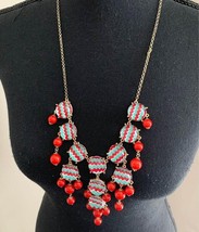 Long gold toned chunky beaded chevron pattern chunky necklace 28” - €7,32 EUR