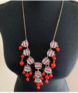 Long gold toned chunky beaded chevron pattern chunky necklace 28” - $161.36 MXN