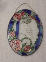 Hand Painted Glass Oval What Dew Is To The Flower Hanging Suncatcher Win... - $19.80