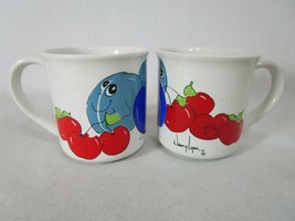 Pair of Nancy Lynn 3 1/2&quot; Vintage Coffee Cup Mug Adorable Smiling Fruit Daekor - £14.78 GBP