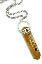 Collier Citrine 7 Chakra Gemstone Argent Plaqué Protection Lucky Pendant Boxed - £12.24 GBP