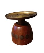 Lenox Wood Candle Holder Vintage MCM with Brass Inlaid Accents 3.25&quot;wx3.... - £21.89 GBP