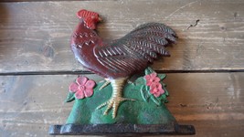 Antique Rooster Chicken Cast Iron Door Stop 8.5&quot; x 7.5&quot; - £69.81 GBP