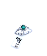 Women&#39;s Ring Solid 18k White Gold Columbian Emerald White Diamonds - £559.01 GBP