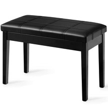 Solid Wood PU Leather Piano Bench Padded Double Duet Keyboard Seat Storage Black - £86.49 GBP