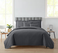Gray Full/Queen 5pc Bedspread Coverlet Quilt Set Diamond Weave Design - £49.11 GBP