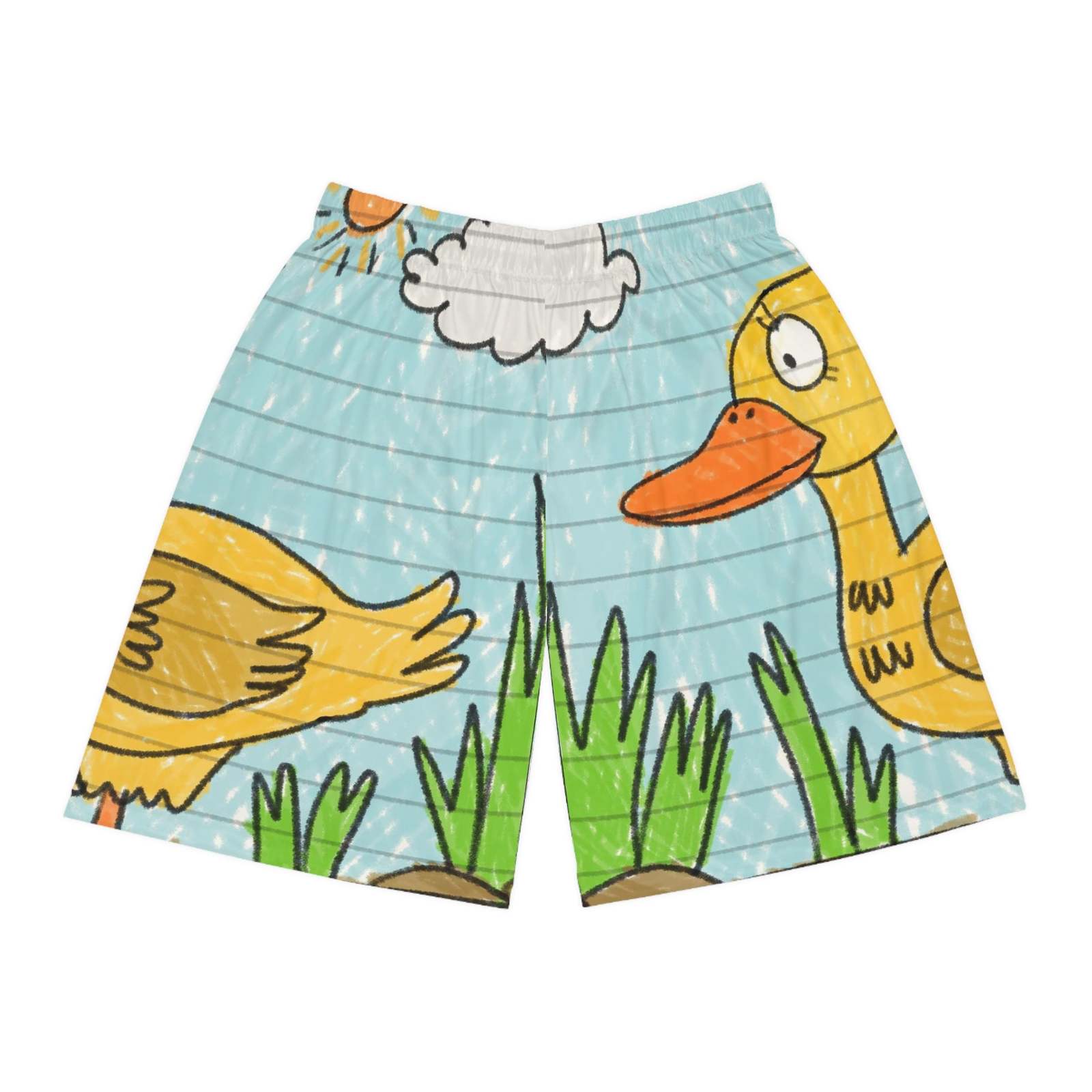 Yellow Duck Bird Pond Basketball Shorts (AOP)