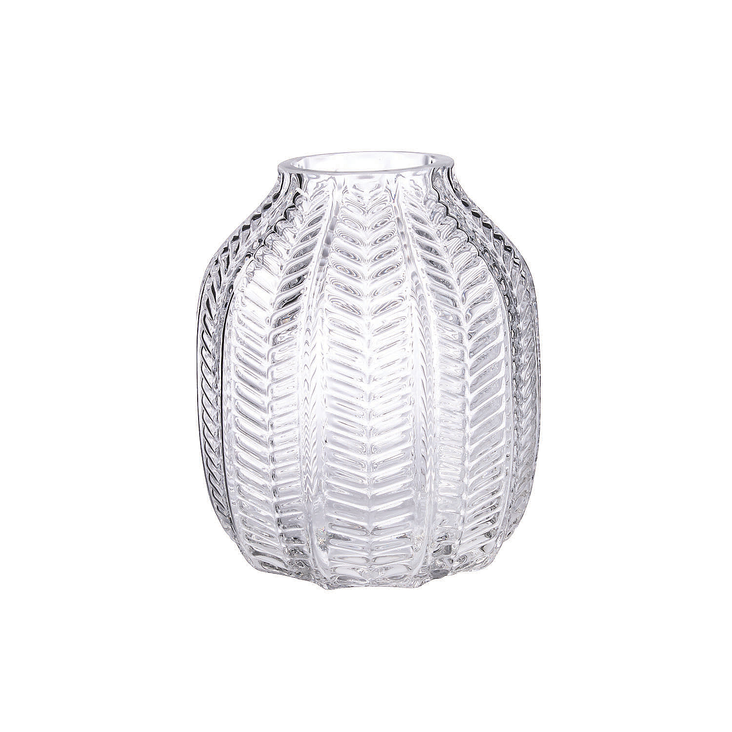 NEW Decorative Clear Ridged Textured Glass Vase 6.5 inchs tall 6.25 inch diamete - $14.95